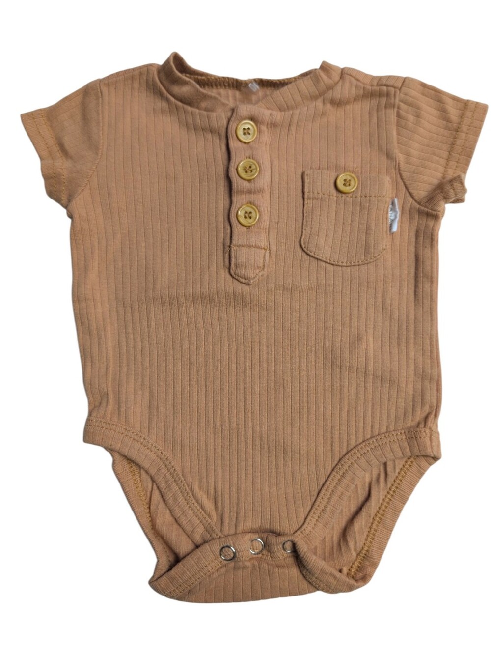 TAHARI BABY Tan Caramel Ribbed Onesie With Buttons